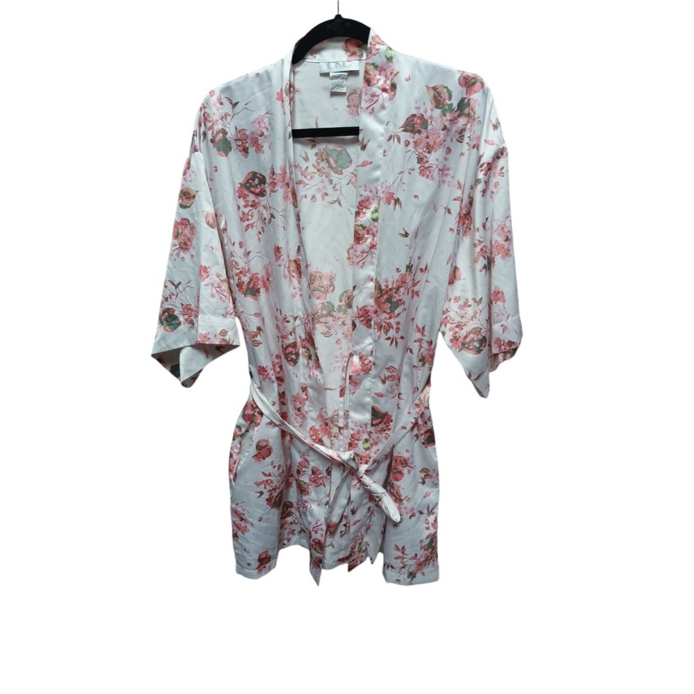 Icing Satin Robe Bridal Bar Size S/M Silky White Floral Belted Sleepwear Lounge